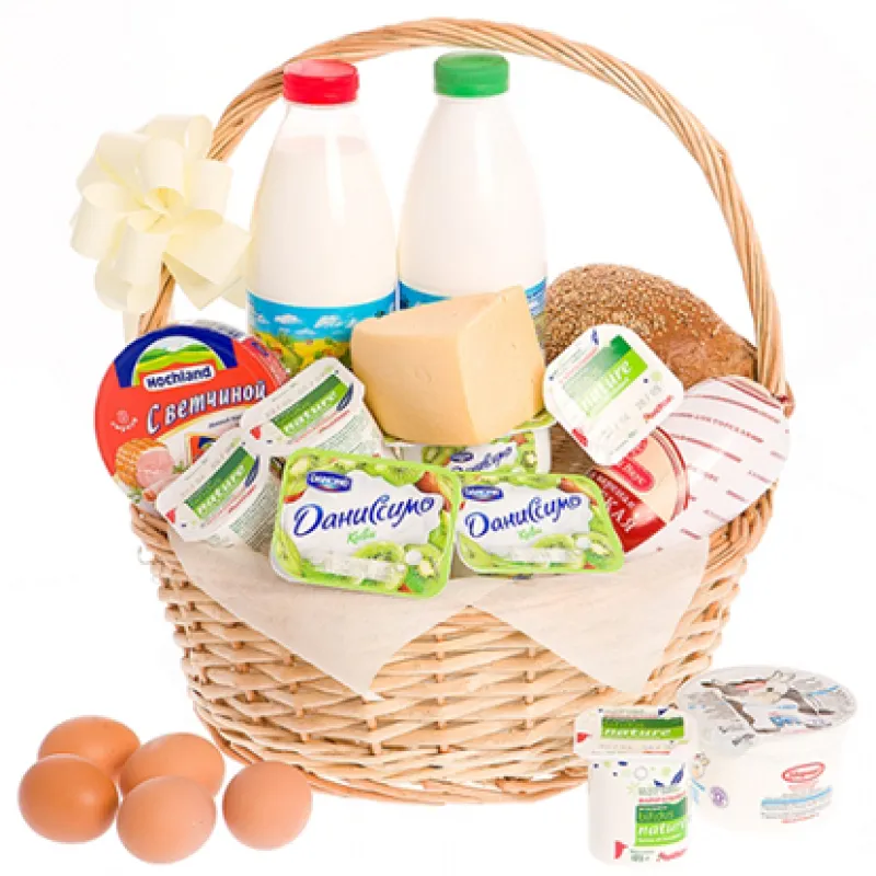Корзинка свежих продуктов с хлебом и молоком, доставка Царевщина